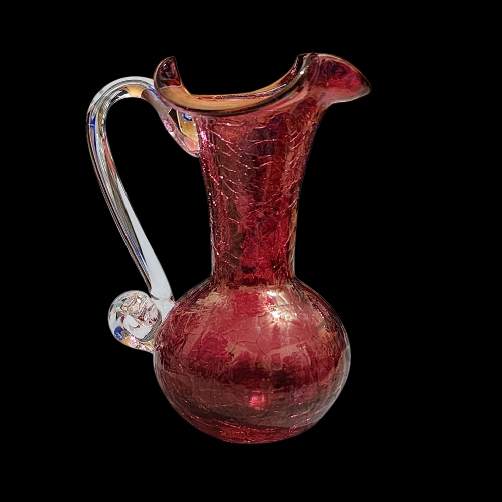 Vintage Ruby Glass Art Hand Blown Pitcher